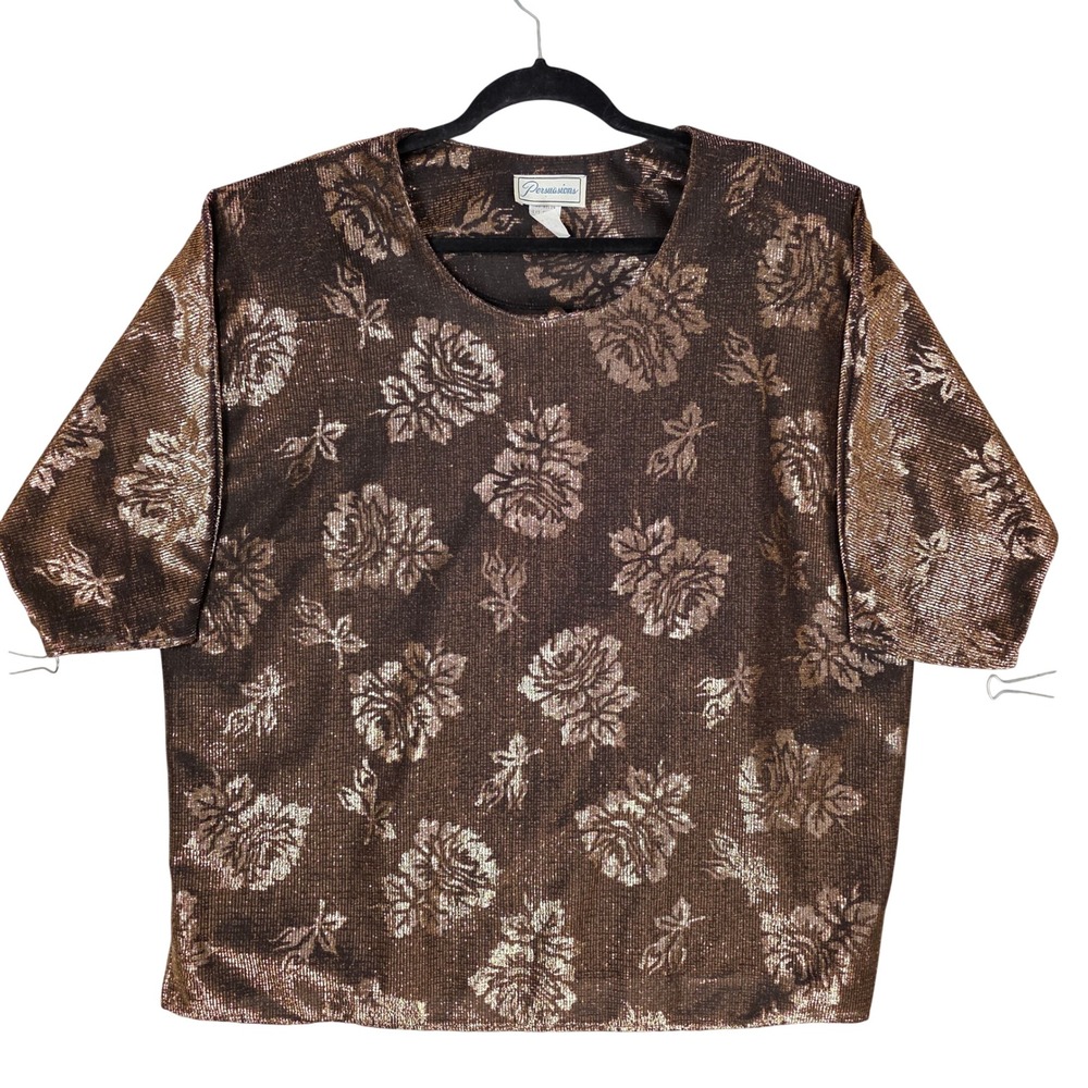 Persuasions Metallic Jacquard Floral Top Women's M Retro Cocktail Glam Formal